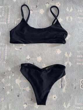 Skatie Black Bikini Set - Scoop Top & High-Cut Bottoms